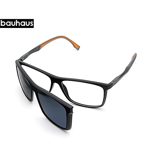 Bauhaus Magnetic Clip on Sunglasses for Men & Women Polarized UV Protection Retro Square Eyeglasses Fit Over Night Driving