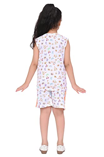 Image of SK Wardrobe Girls T-Shirt & Shorts Night Suit Set | Kids Cotton Sleepwear | Soft & Breathable Summer Nightwear | Comfortable Home Wear & Lounge Dress for Girls | Pack of 2