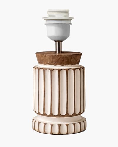 Image of Homesake Wooden Table Lamp | Handcrafted Bedside & Living Room Lamp | Bulb Included | Warm Light | Desk Nightstand Light, Decor Lamp for Bedroom, Study & Home Decor, (KD Off-White Drum)