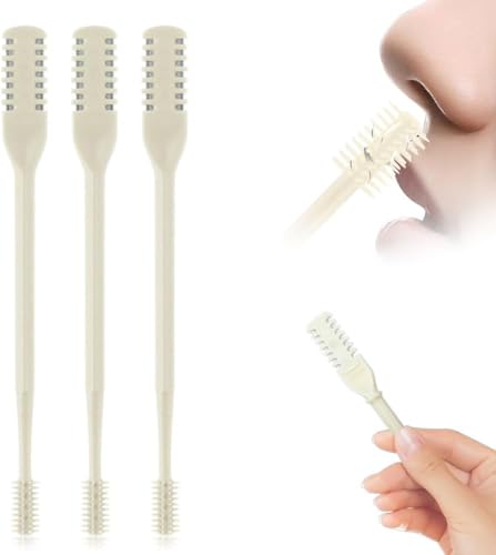 Nasal Hair Cutter, New Nose Hair Trimmer for Men Women, 360° Rotating Portable Manual Nose Hair Remover, Double Sided Noses Hairs Knife Travel Essentials (Beige, 3Pcs)