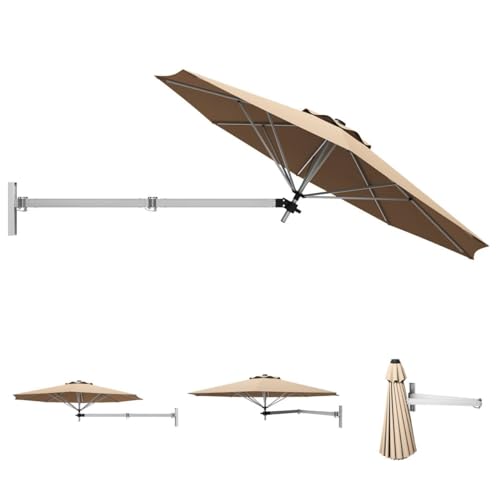 TANGZON Wall-Mounted Parasol, Outdoor Patio Garden Umbrella with Large Shading Area, Wall Tilting Sunshade (Beige)