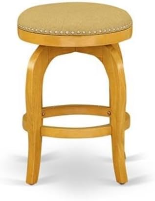 East West Furniture BFS024-416 Bedford Counter Height Stool - Round Shape Vegas Gold PU Leather Upholstered Kitchen Counter Backless Chairs, 24 inch Height, Oak