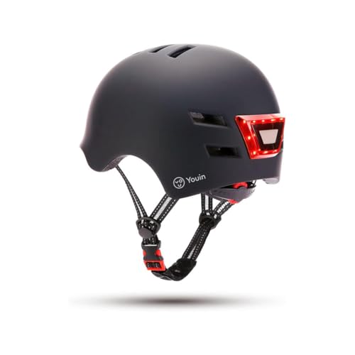 Youin Casco Homologado con LED Frontal y Trasera - Color Negro - Talla M (52-58cm) - Protección y Visibilidad para Patinetes y Bicicletas - Diseño Ligero y Ergonómico