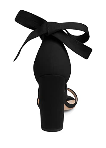 Image of Strappy Heels for Women Chunky Heels High Heeled Sandals with Lace Up Fahsion Casual Nude Block Heel Sandals