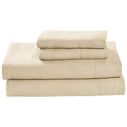 Amazon Brand – Stone & Beam Belgian Flax Linen Bed Sheet Set, Breathable and Durable, King, Natural
