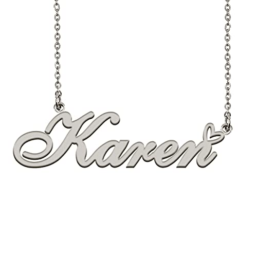 HUAN XUN Initial Name Necklaces Silver for Women Karen Necklace Heart Pendant Jewelry for Christmas
