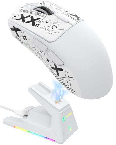 ATTACK SHARK X1 Souris Gaming avec Station de Charge Magnétique, Capteur PixArt PAW3395PRO, 40000DPI, Ultra-légère 49g, Bluetooth/2,4GHz sans Fil/Filaire,...