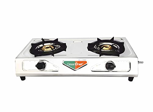 Image of Greenchef Ruby Stainless Steel Silver 2 Burner Gas Stove, Manual Ignition