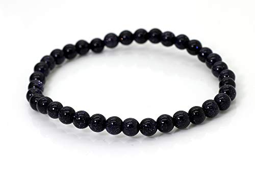 Perfect Gems Natural 6mm Gorgeous Semi-Precious Gemstones Crystal Stretch Beaded Bracelet Unisex (Blue Sandstone)