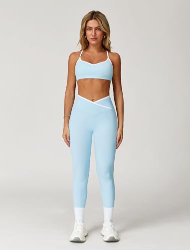 ABOCIW Workout Sets for Women 2 Piece Color Block Strappy Sports Bra High Waist Leggings Gym Yoga Pilates Outfits2