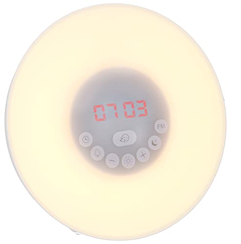 GRUNDIG Radio-réveil, avec simulation du lever du soleil, lumière d'ambiance avec différentes couleurs LED, réveil par sons naturels ou radio, fonction snooze