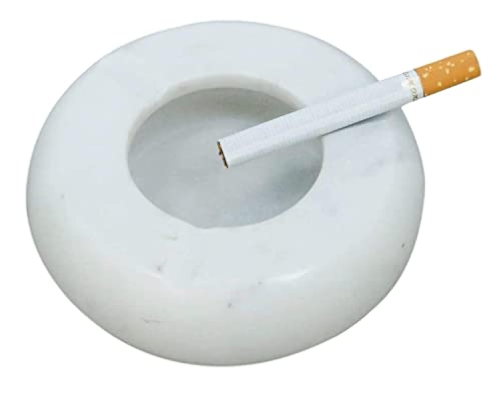 Handmade Natural Supar White Marble Round Ashtray, 4 Inch