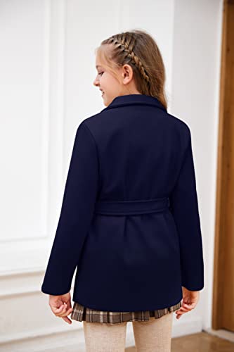 Baby Kids Boys Girls Classic Wool Blend Coat Winter Double Breasted Trench Coat Outwear Pea Coat Jacket With Belt Navy #TOP2