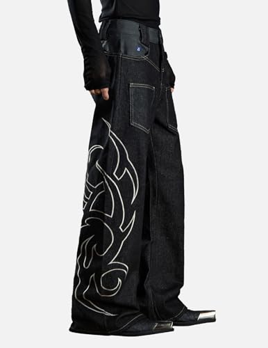 Aelfric Eden Embroidery Baggy Barrel Jeans Retro Loose Wide Leg Hip Hop Y2K Denim Pant Streetwear Unisex2