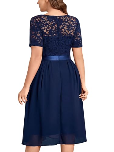 MISSMAY Women's Plus Size Lace Contrast Chiffon V Neck Flowy Cocktail Wedding Guest Midi Dress2