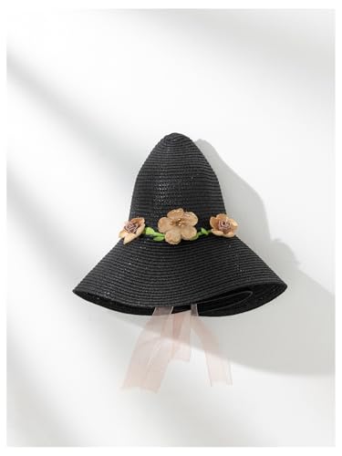 Sombrero de paja con ala ancha para mujer miniatura 3