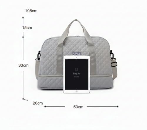 Image of WILDHORN 37 litres Nylon Travel Duffle Bag for Men & Women | 49 cm Weekender Gym Bag with Back Zipper Pocket & Trolley Strap | Overnight Cabin Luggage Shoulder Bag (Grey)