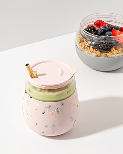 W&P Porter Portable Cocktail Glass With Protective Silicone Sleeve, Terrazzo Blush, 15 Ounces, On-The-Go, Reusable Wine Tumbler With Slide-Lock Lid, Dishwasher Safe, 15 Oz #TOP3