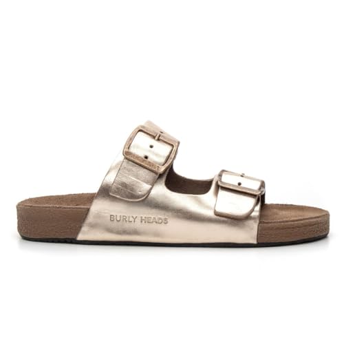 Sandália Feminina Papete Confort Couro Legitimo Burly Heads Leve Ouro (Ouro, BR, Adulto, Numérico, 3