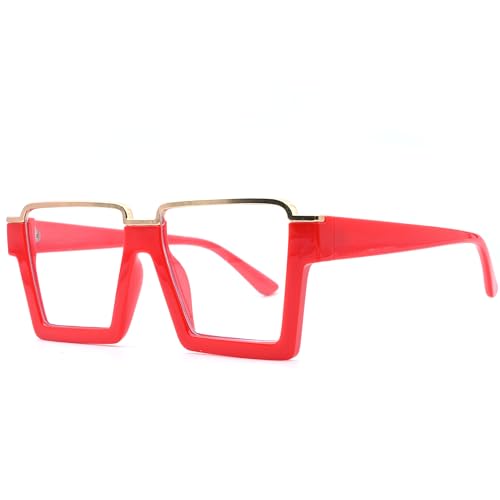 Image of Onrtry Oversized Square Blue Light Glasses for Women Men Fashion Semi Rimless Glasses Non Prescription Eyeglasses