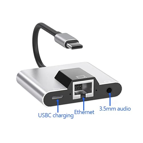 Adaptador de red LAN tipo C a Ethernet USB-C con audio 3,5 mm y carga rápida 3