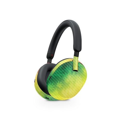 Image of MightySkins Carbon Fiber Skin Compatible with Sony WH-1000XM5 Headphones - Rasta Rainbow | Protective, Durable Textured Carbon Fiber Finish | Easy to Apply