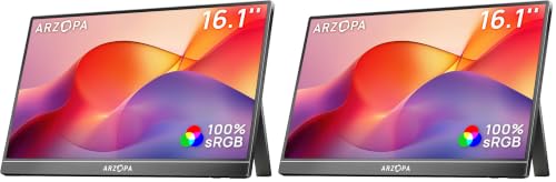Image of ARZOPA 16.1 inch Portable Monitor, 100% sRGB FHD 1080P Kickstand Portable Laptop Monitor High Color Gamut Display IPS Eye Care Screen for High-end Office & Entertainment -Z1C (Pack of 2)
