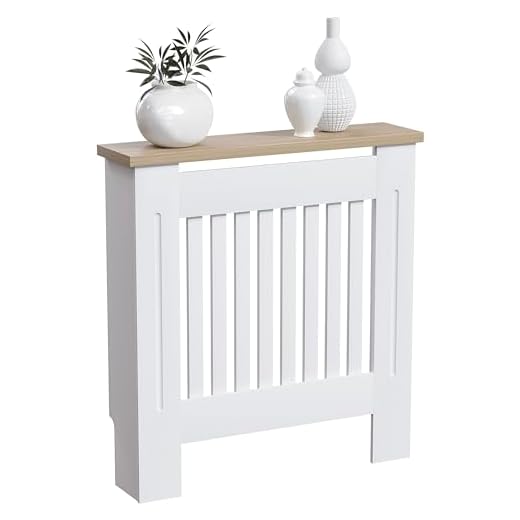 Vida Designs Arlington - Cubierta para radiador de madera de fibropanel de densidad media pintada moderna, color blanco, listones, parrilla, estante superior de madera, pequeño (altura: 83 x 78 x