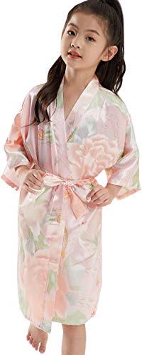 QXQTER Girls Floral Silk Kimono Robe Wedding Flower Girl Robes Dressing Gown Bathrobes Housecoat