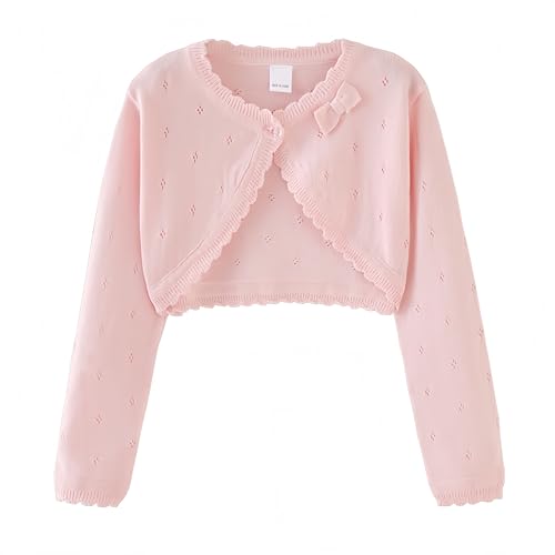 Proumhang Bolero Shrug Strickjacke für Mädchen Langärmelige Baumwollstrickpullover EIN-Knopf-Schal Jacke Sweatshirt Mäntel Chlidren Kleid Cover Up Für 3-10 Jahre Rosa 130