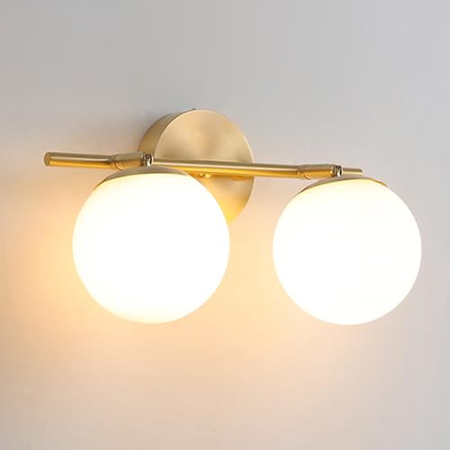 Lámpara de tocador de Vidrio con Forma de Globo, Accesorio de iluminación de baño de Cobre, lámpara Frontal de Espejo Moderna, Luces de Pared de tocador E27, Aplique de Pared cableado con Bola de
