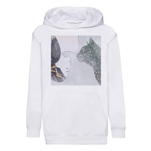 Sweat à capuche enfant chat aquarelle de qualité premium pour fille