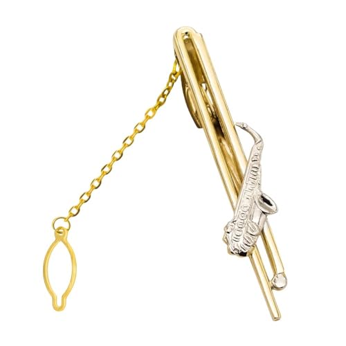 Image of Tie Pin for Men Formal, Saxophone Tie Clip with Fit, Golden Tie Accessory for Business Attire and Wedding Events,Music Tie Clip
