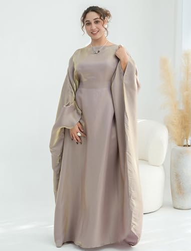 Image of Dubai Bat Sleeve Dress Shiny Robe for Women Muslim 1pc Abaya Eid Prayer Clothes Soft Dubai Travel Party Dress Maxi Abaya
