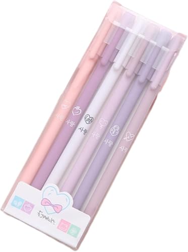 mexine Rollerball Pens 6 Pack Morandi Color,Gel Black Ink Pens Set,Retractable Cute Creative Student Pen,Kids Girl Women School Office Supplies Gift,Novelty Stationery(Purple)