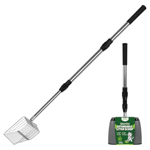 XBX Long Handle Cat Litter Scoop with Holder Adjustable Extendable Metal Litter Scooper Stainless Steel Shovel Sifter for Litter Box Cleaning Durable Cat Pooper Scooper for Home Use