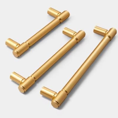 10 Packs Metal Alloy Kitchen Drawer Pulls Luxury Gold Cabinet Drawer Knobs Single Hole Handles for Wardrobe Closet 30mm Pulls (Gold, Hole Pitch = 128 mm)