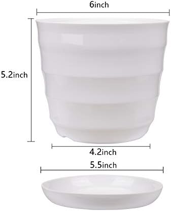 Fasmov 8 Pack 6 Inches Flower Pot Plant Pots, Plastic Flower Planters with Drainage Hole and Tray, White