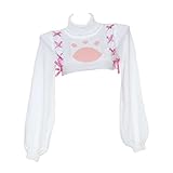 Sexy Cat Girl Cosplay Lingerie for Women Lolita Anime Turtleneck Cropped Sweater Kawaii Sleepwear Tops (White, Medium)