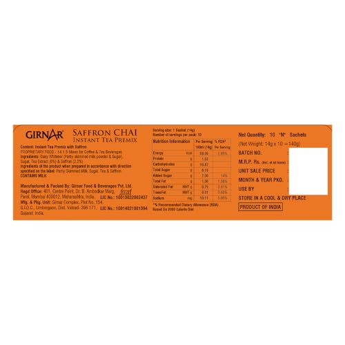 Girnar Instant Premix Saffron Chai (10 Sachets)