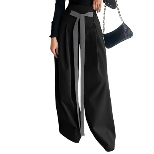 Women's Casual Wide Leg Pants Tie High Waist Straight Leg Pants Commuter Pants