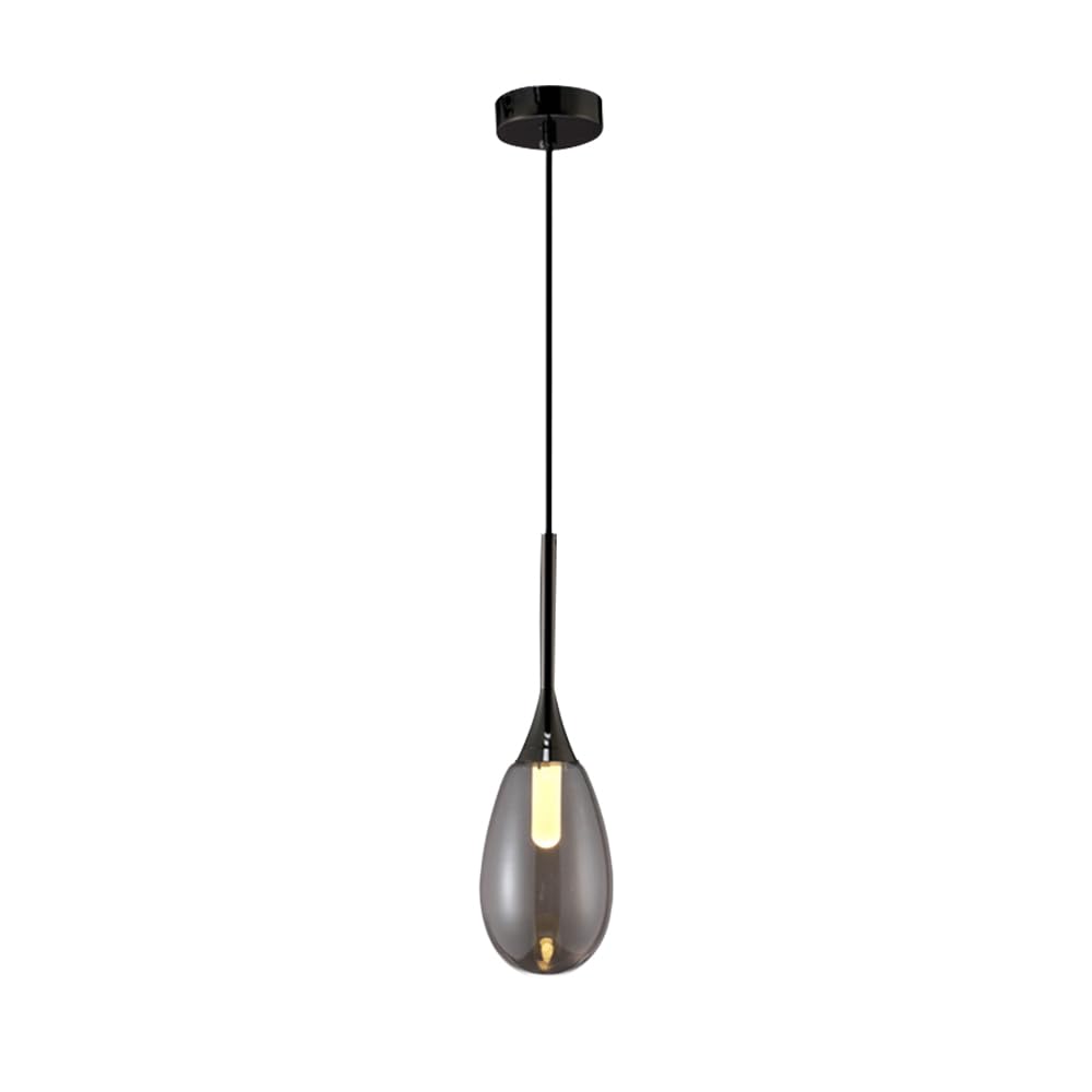 Suspension en forme de larme avec abat-jour en verre gris fumé et finition métal noir