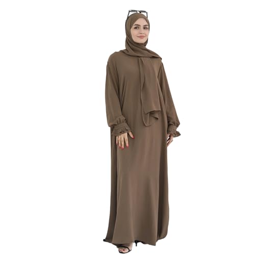 Lenmipot Women Abaya Dress with Attached Headscarf Prayer Clothes for Women Fashion Eid Dress Ruffled Cuffs Abaya