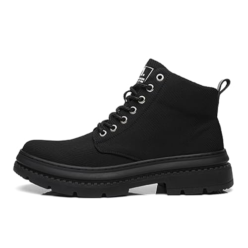Men's Black Platform Lace-up Ankle Boots Round Toe Lug Sole Non-Slip Warm Chukka Boots Fashion Casual Motorcycle Combat Boots2