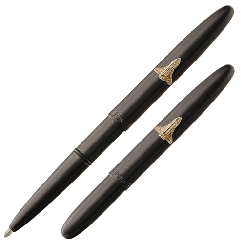 Image of Fisher Space Pen Matte Black Shuttle Emblem Bullet Pen, Pressurized Ballpoint Pen, Compact Size, Writes Upside Down, Extreme Temperatures, Smooth Black Ink, Medium Point, Gift Box, Made in USA