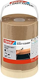 tesa Easy Cover UNIVERSAL Paper - 2in1 painter's masking paper with self-adhesive masking tape for painting and renovations - 25 m x 18 cm
