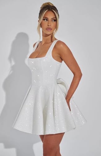 Short Corset Homecoming Dress with Bow Sequin Suqare Neck Cocktail Evening Dresses for Teens IK0414