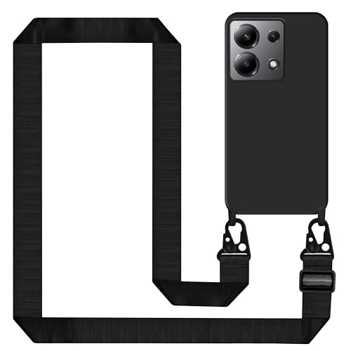 Tawarror Funda con Cuerda para Xiaomi Redmi Note 13 5G (No para 4G), Carcasa de Silicona Líquida, Case con Correa Colgante Ajustable Collar Correa de Cuello Cadena Cordón, Negro