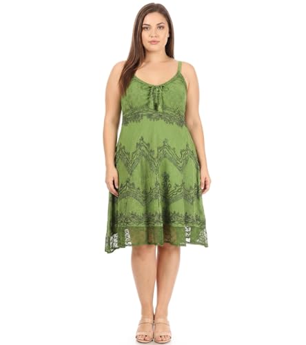 Image of Sakkas Stonewashed Rayon Adjustable Spaghetti Straps Mid Length Dress