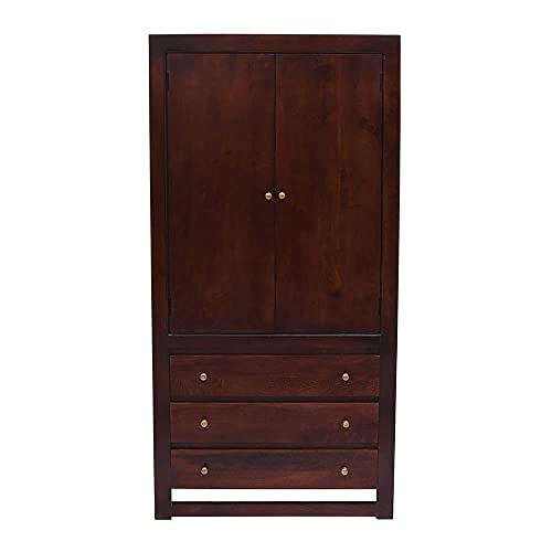 Image of Wakefit Wardrobe | 1 Year Warranty | Solid Wood Almirah, Cupboard for Clothes Storage | 2 Door, 4 Drawers | Brocade - Dark Brown
